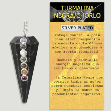 TURMALINA. Péndulo Facetado Con Carbujones Chakra. Silverplated