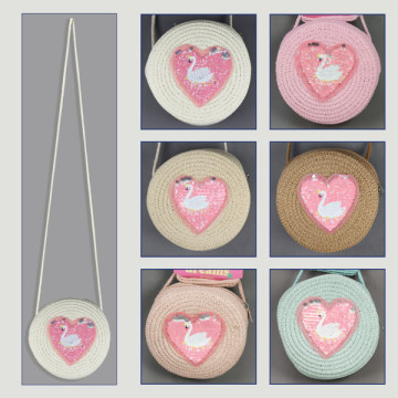 Hook 18 – Girls' bag, assorted colors. 100% Paper Fiber. Heart/Swan Pattern