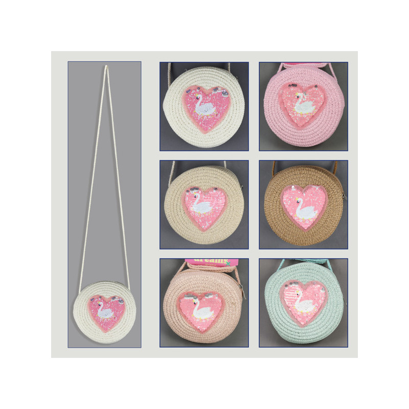 Hook 18 – Girls' bag, assorted colors. 100% Paper Fiber. Heart/Swan Pattern Hook 18 – Girls' bag, assorted colors. 100% Paper Fiber. Heart/Swan Pattern