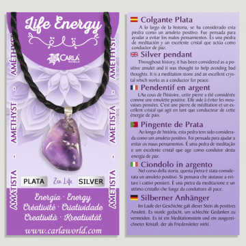 Pendente mineral rolado de AMETISTA, prateado. Formas variadas