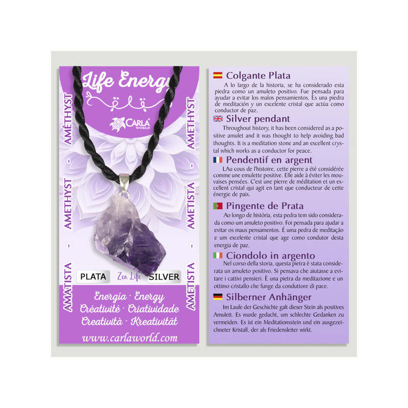 Pendente mineral em bruto Ametista, prata. Formas variadas Pendente mineral em bruto Ametista, prata. Formas variadas