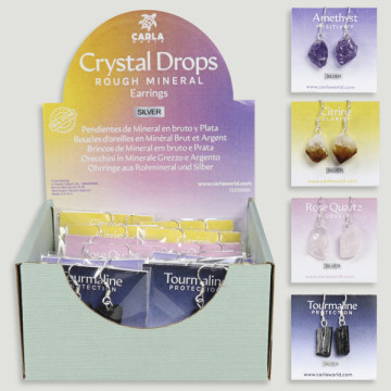 CRYSTAL DROPS Rough Mineral Earrings with silver setting, assorted