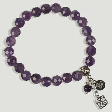 BRISA Silver Bracelet. Faceted Amethyst with bead