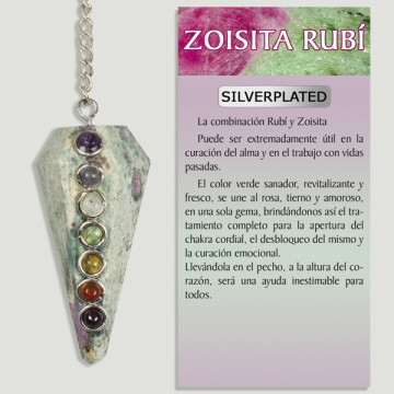 RUBÍ ZOISITA. Péndulo Cabujón Chakra Facetado. Silverplated.