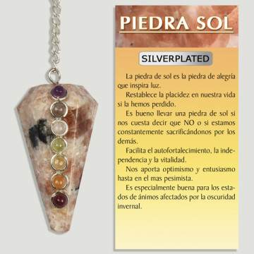 SUNSTONE. Faceted Chakra Cabochon Pendulum. Silver-plated.