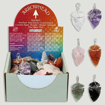 ARROWHEAD – Pendentif flèche avec minéraux assortis, plaqué argent