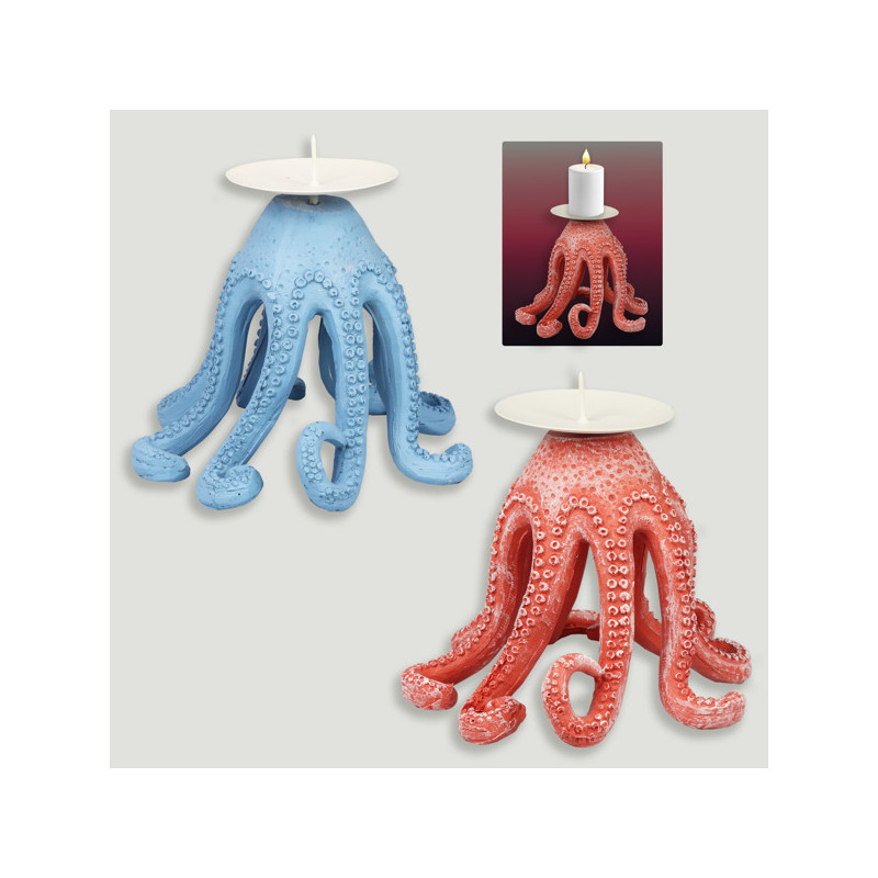 Porta-velas metal / resina. 15 x 14 cm. aprox. Modelo: Pulpo, colores surtidos Porta-velas metal / resina. 15 x 14 cm. aprox. Modelo: Pulpo, colores surtidos