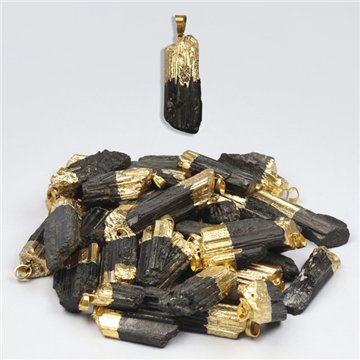 Raw Tourmaline pendant, gold electroplated.