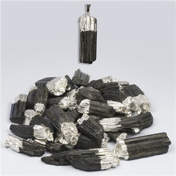 Raw Tourmaline pendant, silver electroplated.