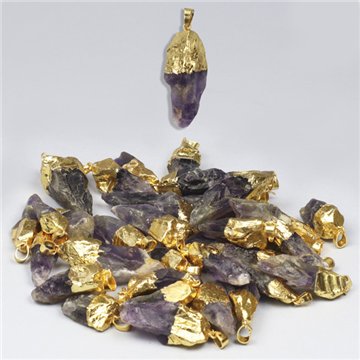 Raw Amethyst pendant, gold electroplated.