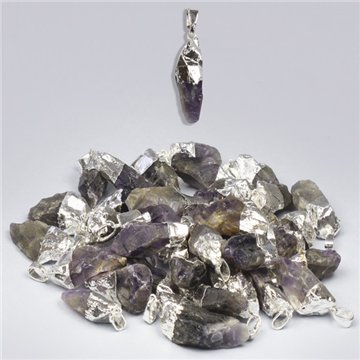 Raw Amethyst pendant, silver electroplated.