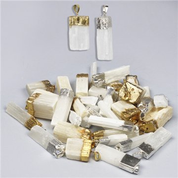 Raw Selenite pendant, gold/silver electroplated.