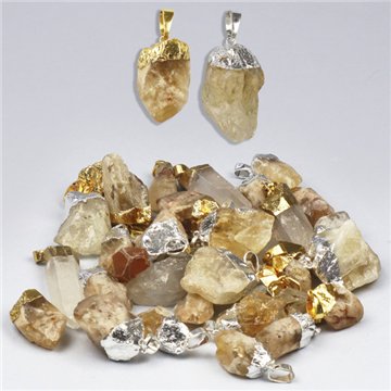 Pendente de pedra solar em bruto, banhado a ouro/prata