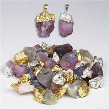 Raw Agate Mix pendant, gold/silver electroplated.