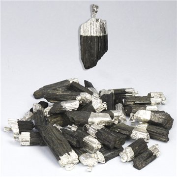Raw Tourmaline pendant, silver electroplated.