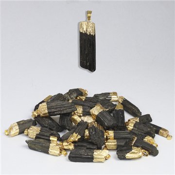 Raw Tourmaline pendant, gold electroplated.
