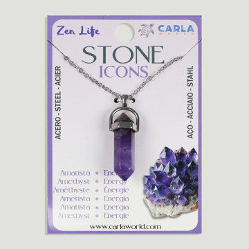 STONE ICONS. Colgante Mineral Punta + Cadena Acero – 72uds