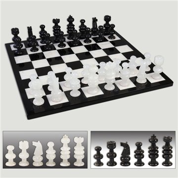 Mexican onyx chess set, white/black, approx. 36 cm