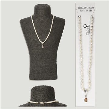 Mini silver pearl necklace with various pendants. 40cm approx.