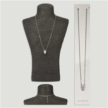 Silver Hand of Fatima pendant with cubic zirconia. Chain: 50cm approx.