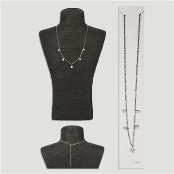 Silver pendant with 5 stars with cubic zirconia. Chain: 45cm approx.
