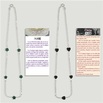 MINÉRAUX ASSORTIS. Chaîne en argent formes assorties