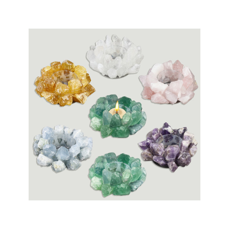 Porta-velas em mineral bruto. Cores variadas. 6x12cm. Porta-velas em mineral bruto. Cores variadas. 6x12cm.