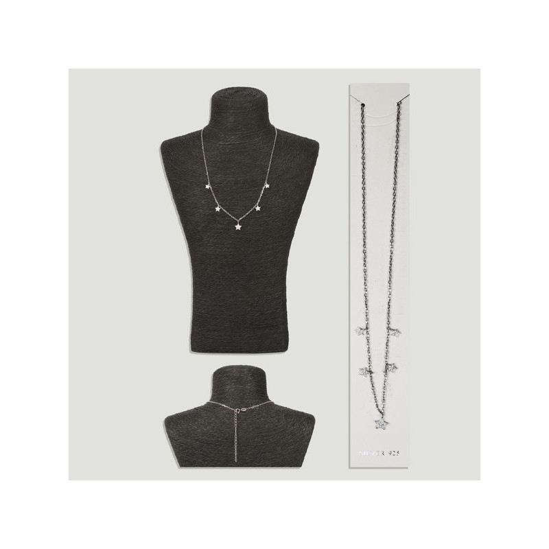 Silver pendant with 5 stars with cubic zirconia. Chain: 45cm approx. Silver pendant with 5 stars with cubic zirconia. Chain: 45cm approx.