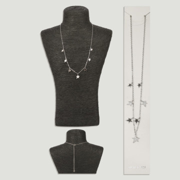 Silver pendant with 7 starfish with cubic zirconia. Chain: 45cm approx.