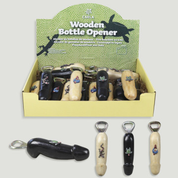 Display ouvre-bouteilles bois 15 cm animal 3D assortiment.