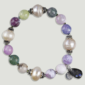 Pulsera SKADE Plata. Ágata spider. Ágata fuego y cristal