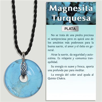 TURQUOISE MAGNESITE. Silver Pendant. Donut. 40 mm