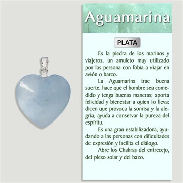 Aquamarine. Silver Pendant. Heart