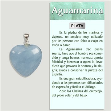 Aquamarine. Silver Pendant. Heart