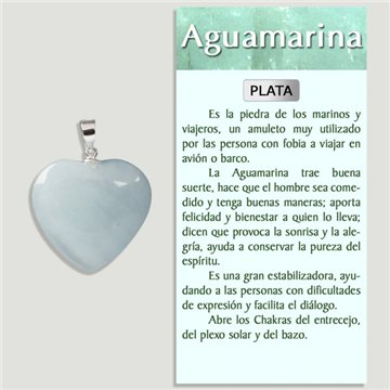 Aquamarine. Silver Pendant. Heart