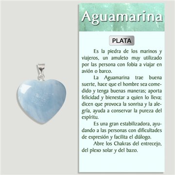 Aquamarine. Silver Pendant. Heart