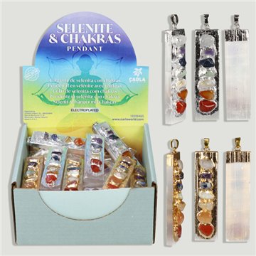 SELENITE & CHAKRAS. Electroplated pendant with tumbled stones