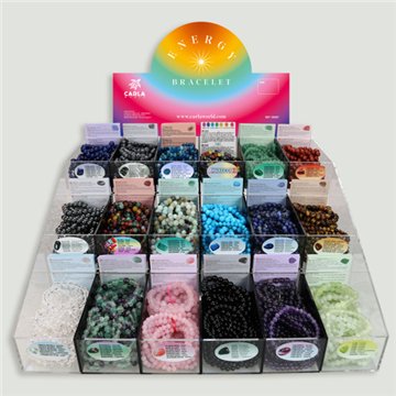 Display with 6 and 8mm mineral ball bracelets. (432 bracelets in total)