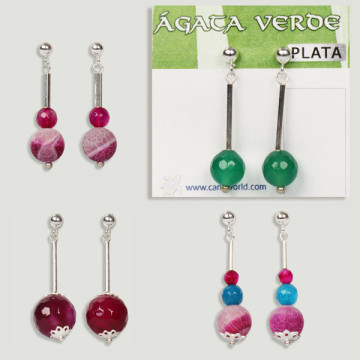 Silver earrings. Agate in assorted colors. Assorted shapes.