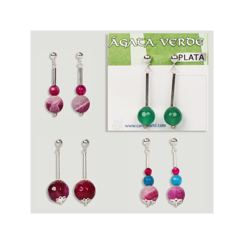Silver earrings. Agate in assorted colors. Assorted shapes. Silver earrings. Agate in assorted colors. Assorted shapes.