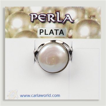Anel em prata/ródio. Pérola.