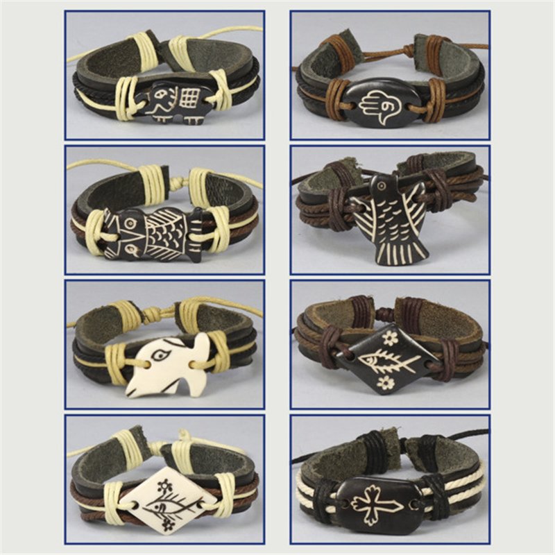 Pulsera cuero y hueso étnico. Modelos surtidos Pulsera cuero y hueso étnico. Modelos surtidos