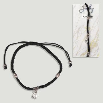 Pulsera macramé con abalorio PLATA.