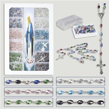Synthetic crystal rosary in a box. Assorted colors.