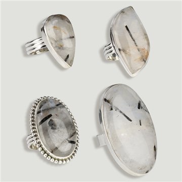 Bague en argent ouvert. Quartz tourmaline. De 6 à 8gr. (PRIX PAR GRAMME)