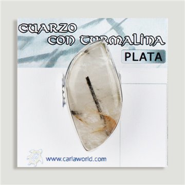 Anillo Plata ajustable . Cuarzo Turmalina. De 6 a 8gr. (PRECIO POR GRAMO)