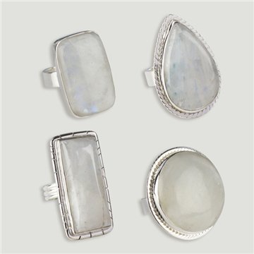 Bague en argent ouvert. Pierre de lune. De 7 à 10gr. (PRIX PAR GRAMME)