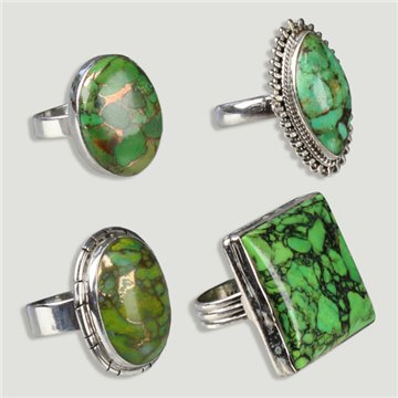 Bague cabochon en argent turquoise avec pyrite verte. A partir de 5gr. (PRIX AU GRAMME)