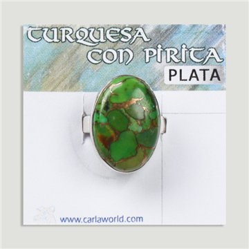 Bague cabochon en argent turquoise avec pyrite verte. A partir de 5gr. (PRIX AU GRAMME)