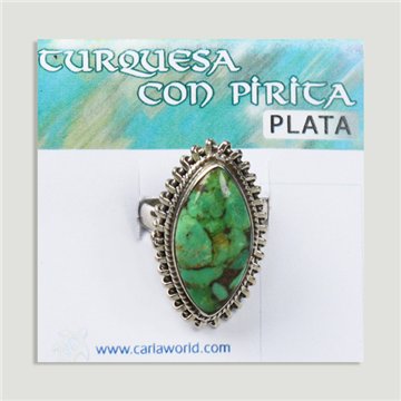 Bague cabochon en argent turquoise avec pyrite verte. A partir de 5gr. (PRIX AU GRAMME)